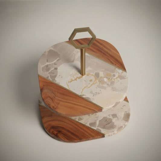 Leopard Marble With Acacia Wood and Metal Rod - detail view - Stonewood Studio