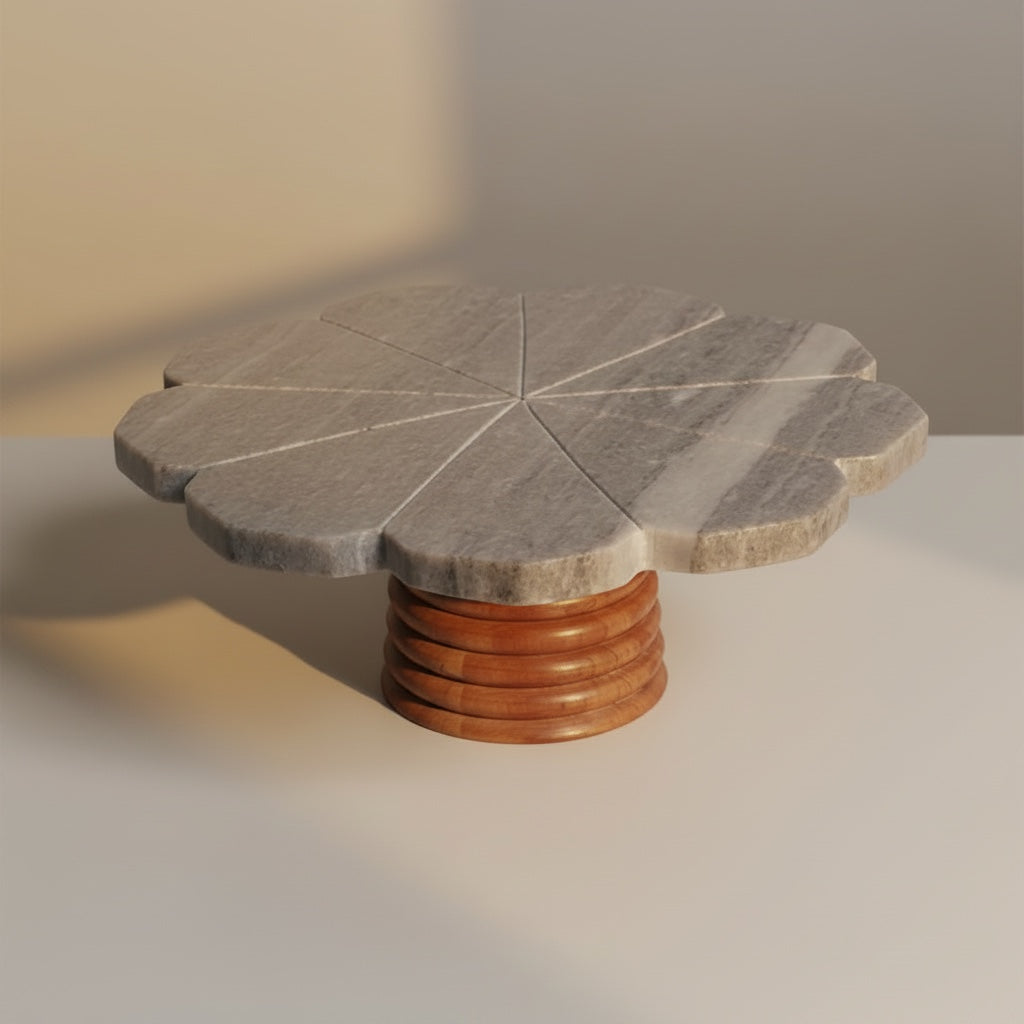 Morchana Marble With Acacia Wooden Base - detail view - Stonewood Studio