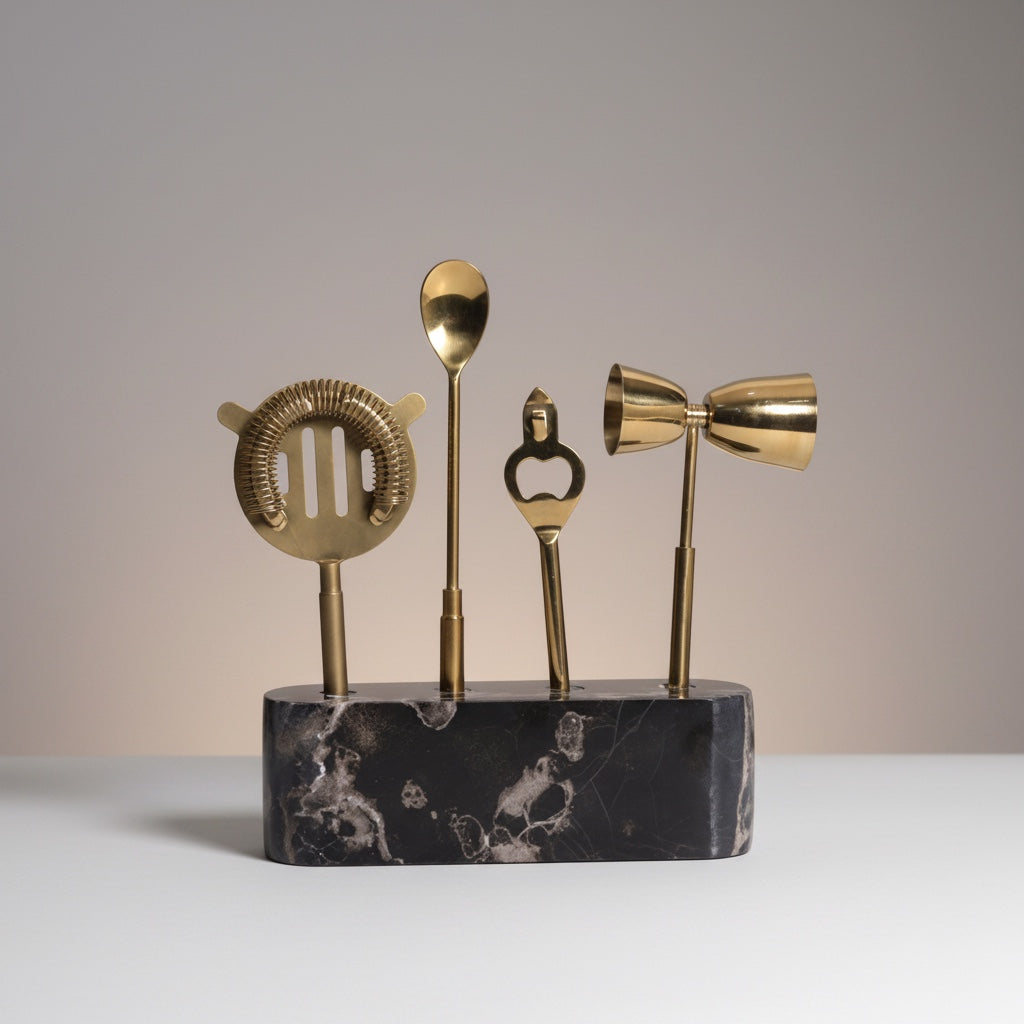 Silver Dragon Marble Brass Bar Tool Set | Stonewood
