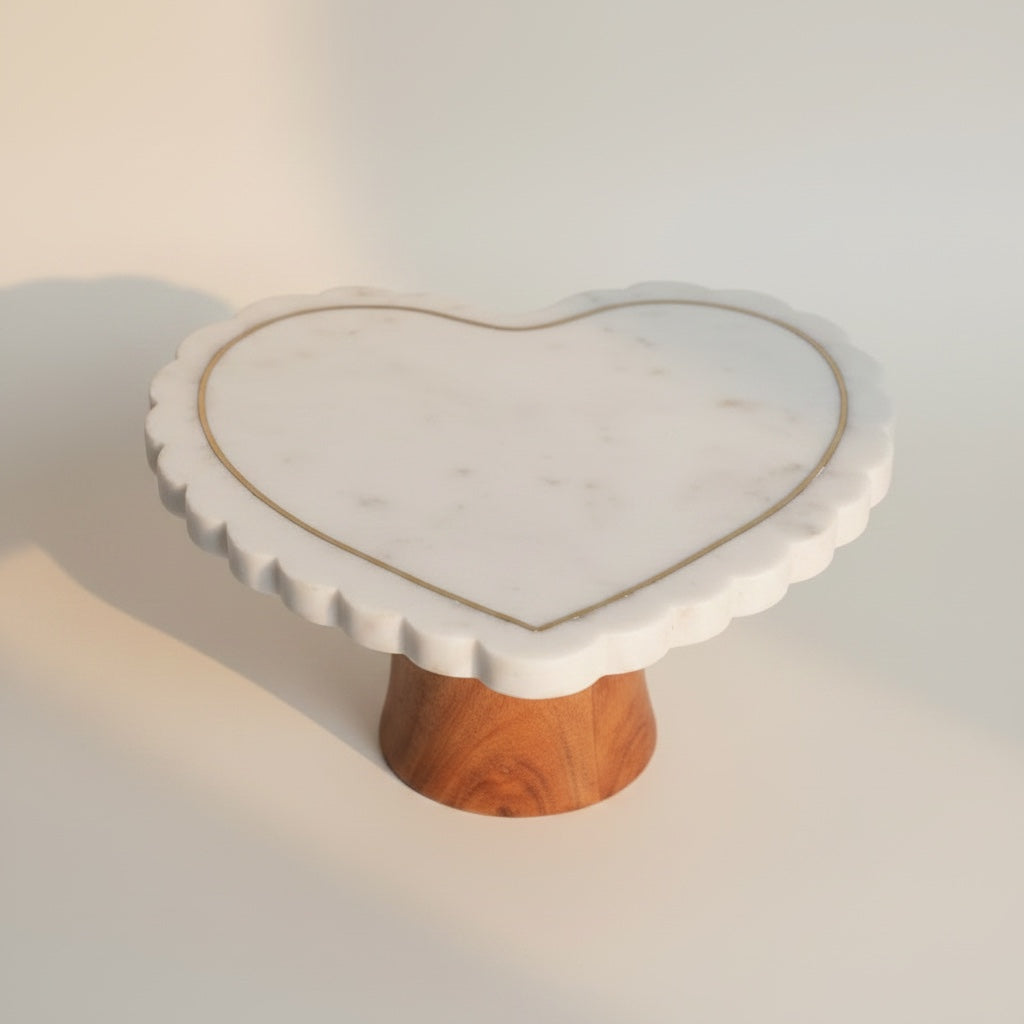Indian White Marble With Wooden Base and Brass Inlay - side view - Stonewood Studio