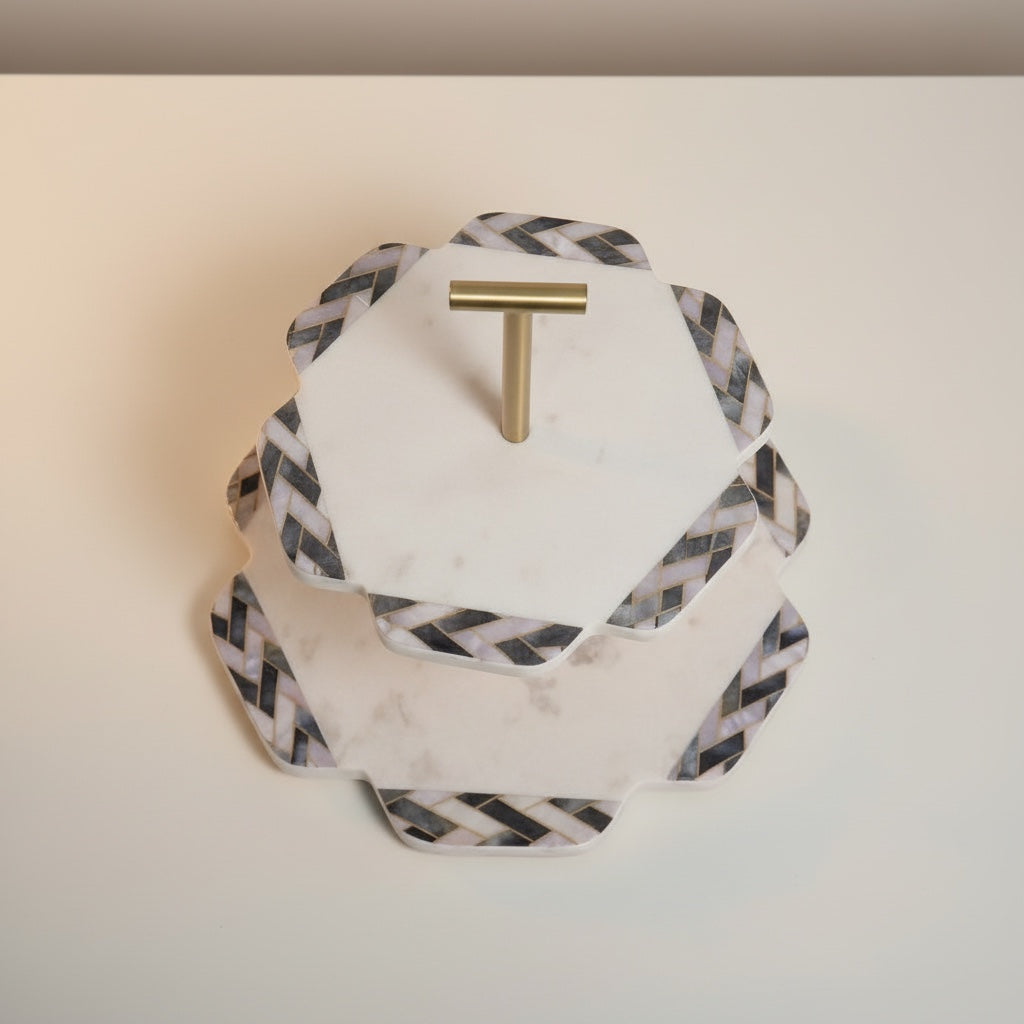 Indian White Marble With Digital Sticker and Metal Rod - detail view - Stonewood Studio